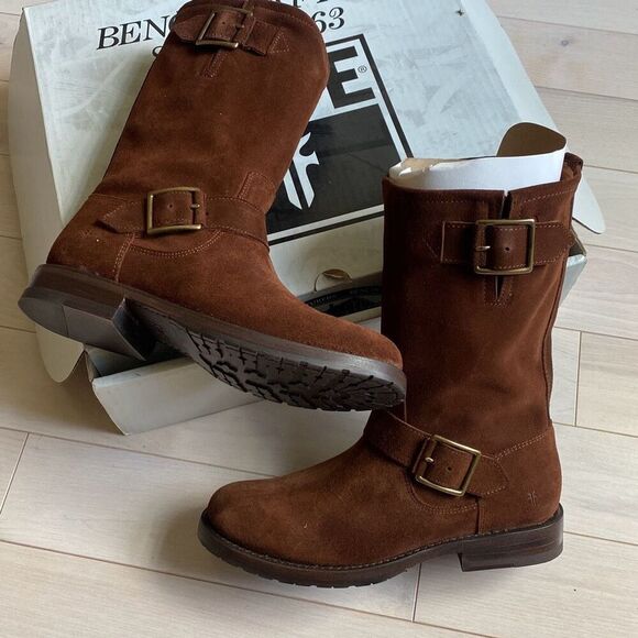 Frye Women's Natalie Mid Engineer Suede Boots Brown Size 5.5B NWT - Picture 2 of 5